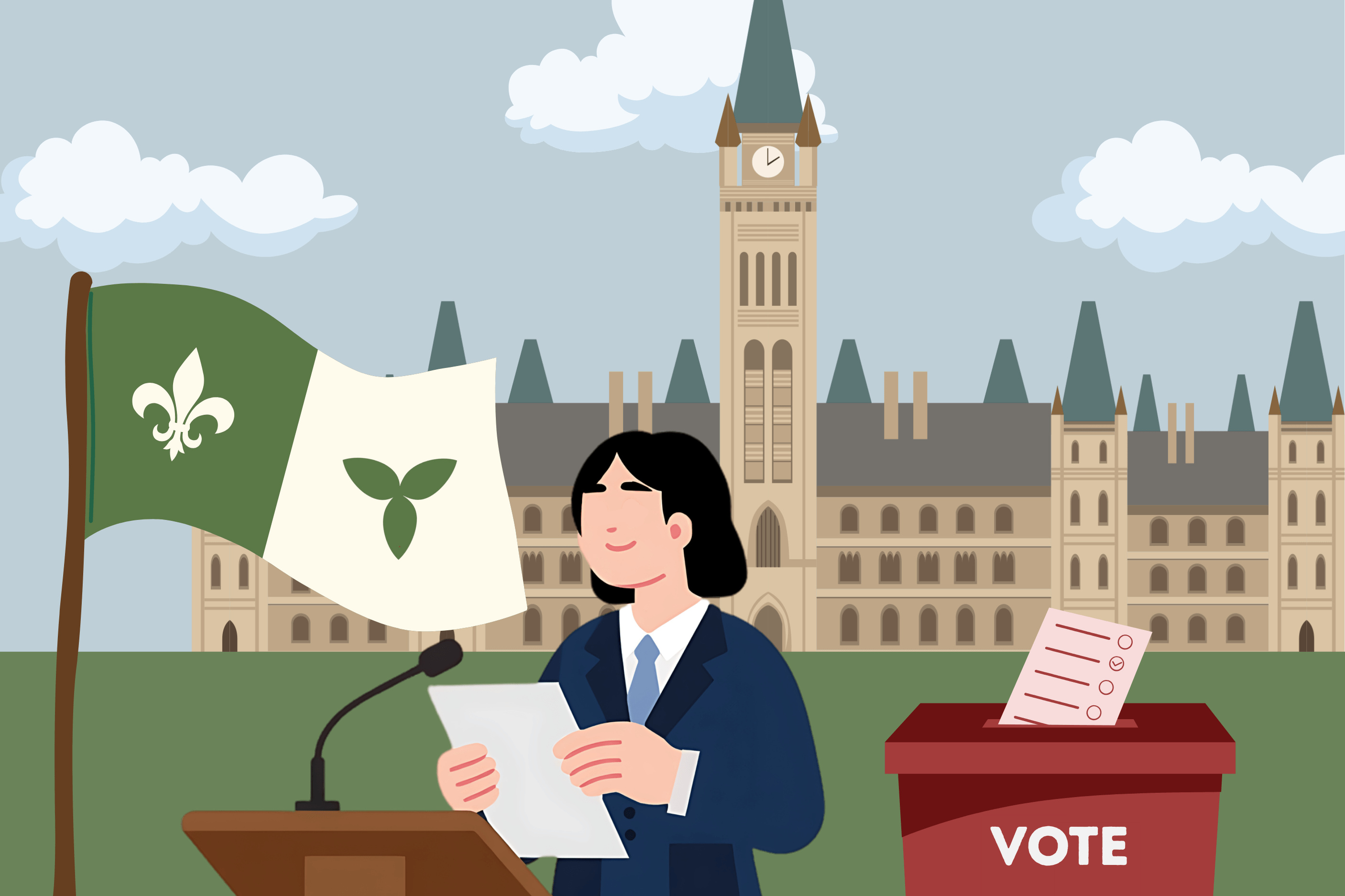 Une étudiante tient un discours devant le parlement d'Ottawa.
