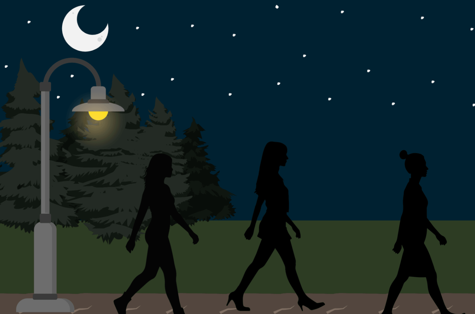 Illustration montrant des silhouettes féminines marchant dans le noir.